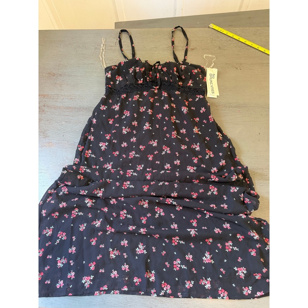 No Boundaries Black Floral Maxi Dress Smocked Back Ditsy Print XS 0-2 NWT